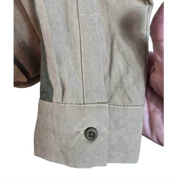🔴 Mystree Womens Sude Button Shirt Button Design Arms Military Tan Small - Picture 4 of 11